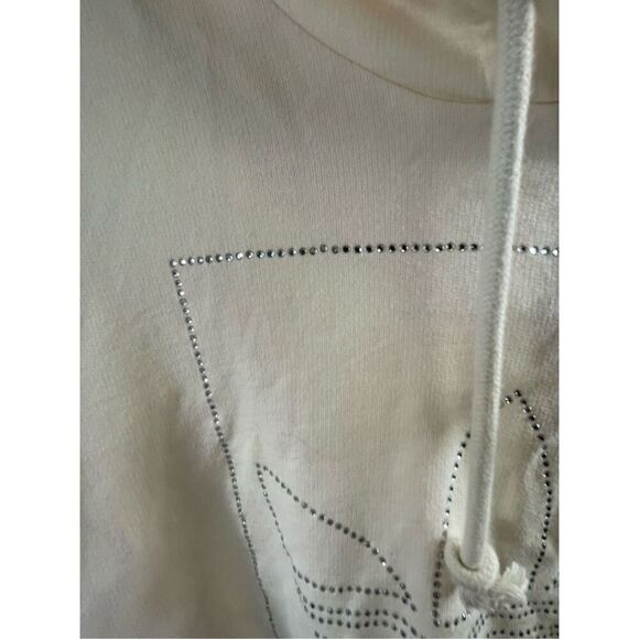 Adidas Off White Rhinestone Logo Cropped Hoodie Size M - Picture 4 of 10